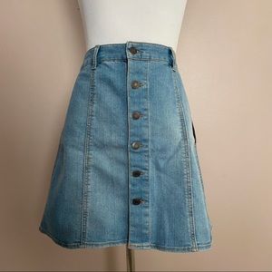 MOSSIMO (Target) light wash denim front button a-line mini skirt - jean skirt